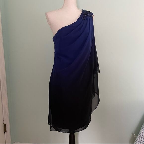 Mikael Aghal one Shoulder Beaded Shift Cocktail Dress Sz 14 - Picture 1 of 7